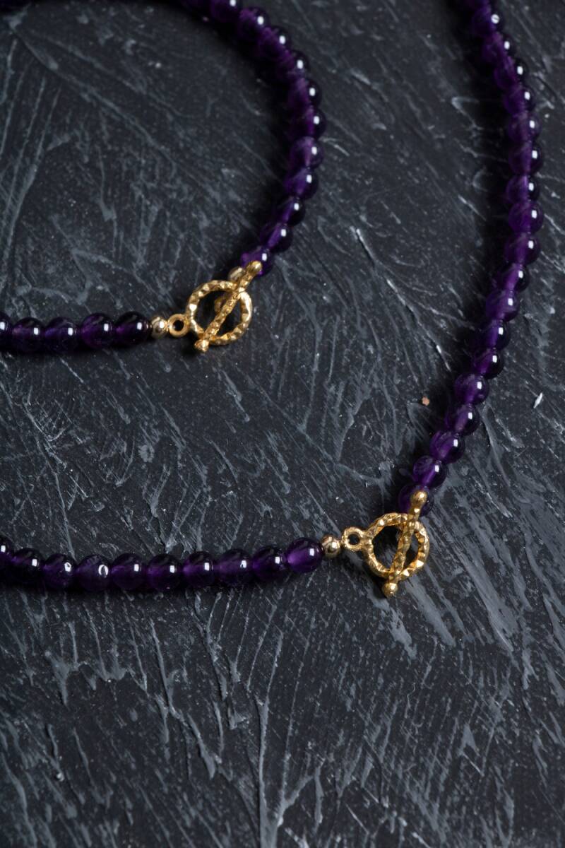 Sertifikalı Ametist Altın Kaplama Gümüş Aparat Doğal Taş Set - 2