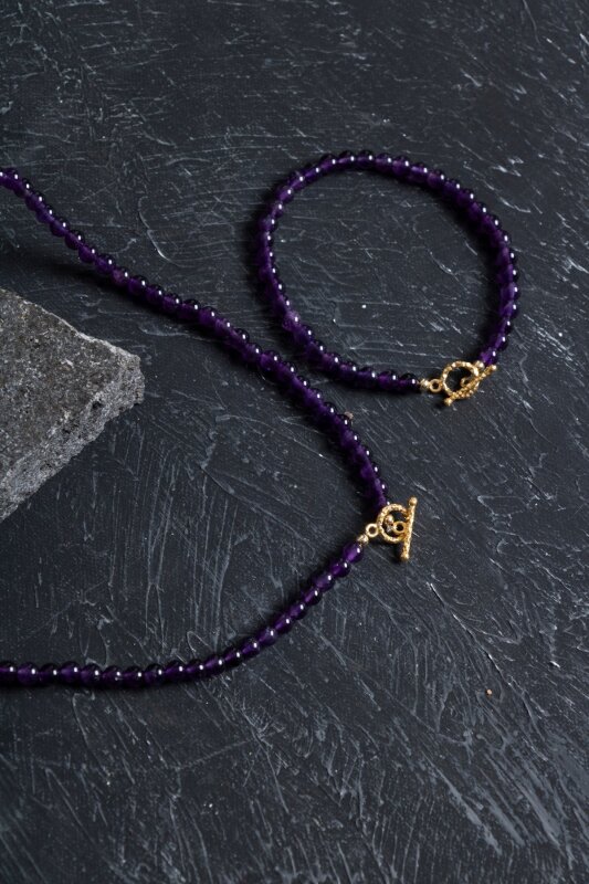 Sertifikalı Ametist Altın Kaplama Gümüş Aparat Doğal Taş Set - 3