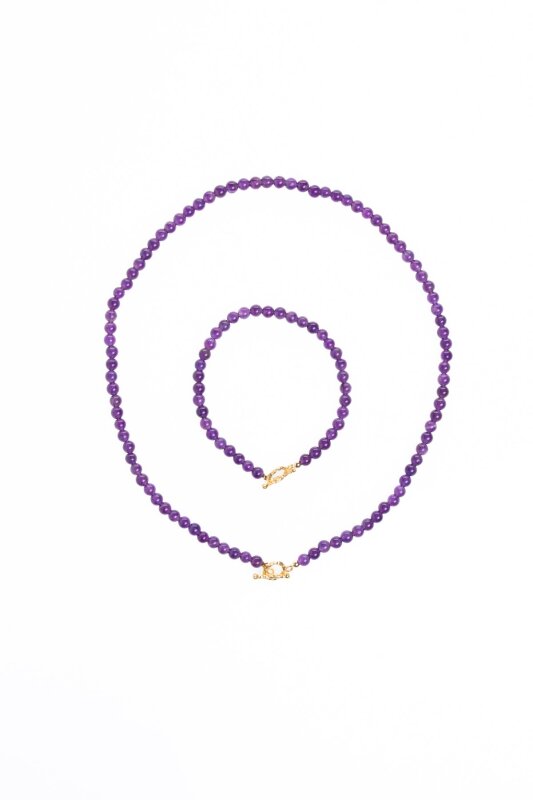 Sertifikalı Ametist Altın Kaplama Gümüş Aparat Doğal Taş Set - 4