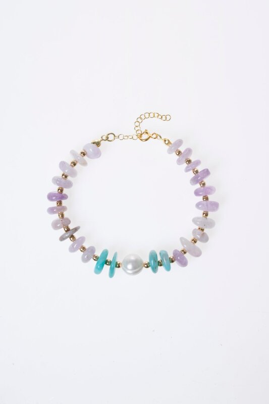 Sertifikalı Ametist, Amazonit, İnci, Hematit, Gümüş Kapama Doğal Taş Bileklik (SK:393) - 5