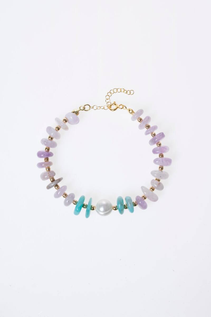 Sertifikalı Ametist, Amazonit, İnci, Hematit, Gümüş Kapama Doğal Taş Bileklik (SK:393) - 5