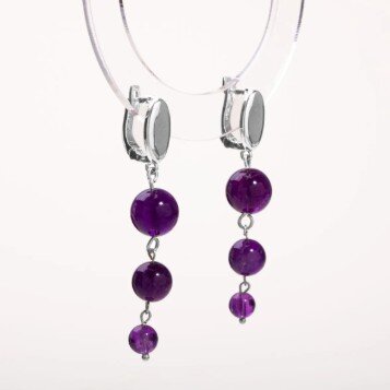 Sertifikalı Ametist Doğal Taşlı 3 Katlı Sallantılı Tasarım Gümüş Küpe - Doğal Taş