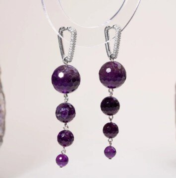 Sertifikalı Ametist Doğal Taşlı Sallantılı Tasarım Gümüş Küpe - 3