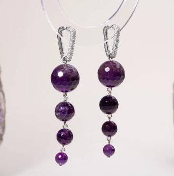 Sertifikalı Ametist Doğal Taşlı Sallantılı Tasarım Gümüş Küpe - 3