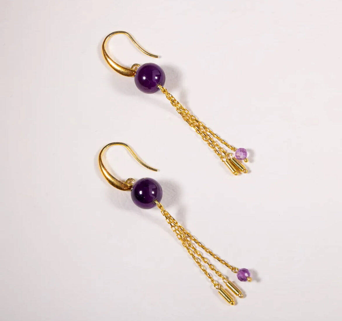 Sertifikalı Ametist Doğal Taşlı Zincir Detaylı Gümüş Küpe - 5