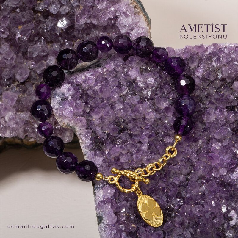 Sertifikalı Ametist Gümüş Aparatlı Doğal Taş Bileklik (SK:342) - Doğal Taş