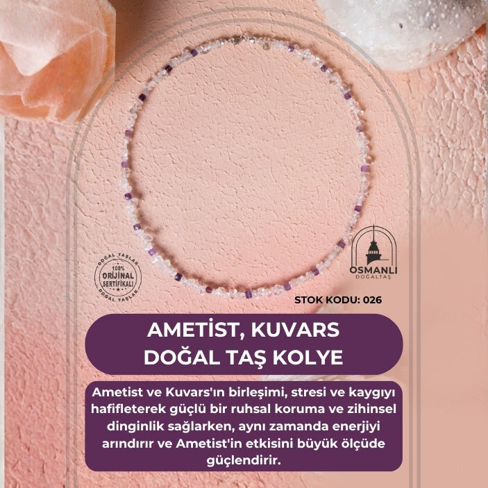 Sertifikalı Ametist, Kuvars Doğal Taş Kolye (SK:026) - 2