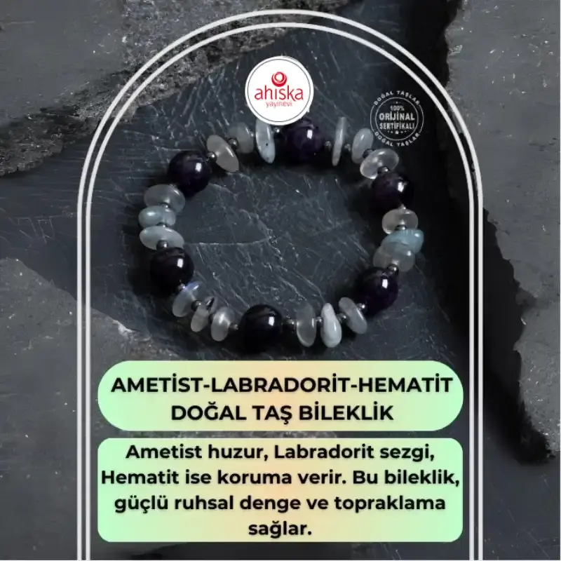 Sertifikalı Ametist, Labradorit Hematit Doğal Taş Bileklik - 2
