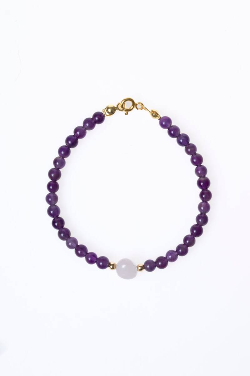 Sertifikalı Ametist, Pembe Kuvars Gümüş Aparatlı Doğal Taş Bileklik (SK:058) - 6