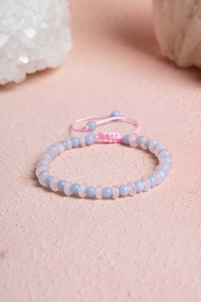 Sertifikalı Anjelit, Pembe Kuvars Doğal Taş Makrome Bileklik (SK:394)