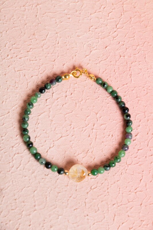 Sertifikalı Anyolit, Sitrin Gümüş Kapama Doğal Taş Bileklik (SK:060) - Doğal Taş