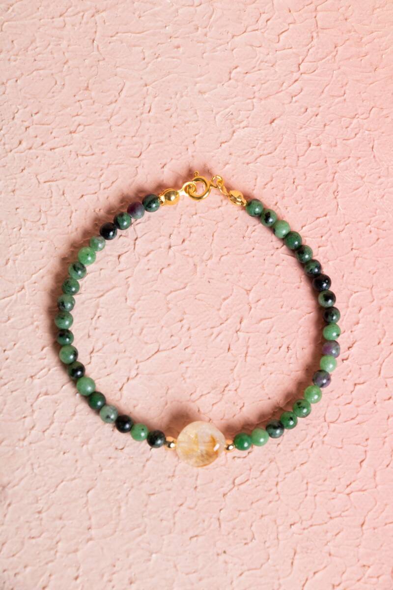 Sertifikalı Anyolit, Sitrin Gümüş Kapama Doğal Taş Bileklik (SK:060) - 1