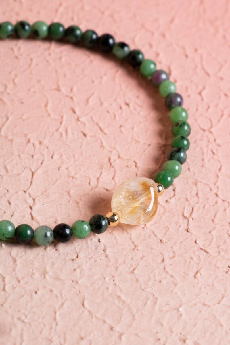 Sertifikalı Anyolit, Sitrin Gümüş Kapama Doğal Taş Bileklik (SK:060) - 3