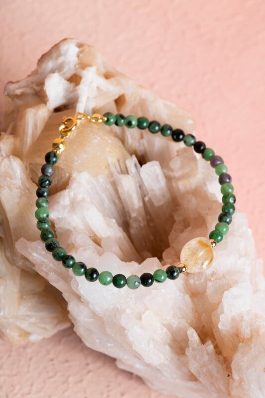 Sertifikalı Anyolit, Sitrin Gümüş Kapama Doğal Taş Bileklik (SK:060) - 4