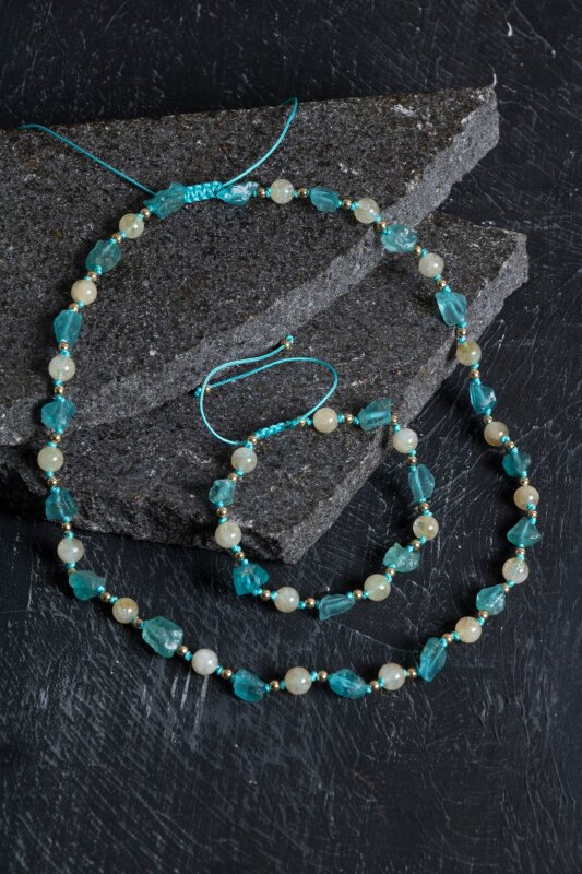 Sertifikalı Apatit, Sitrin Naturel Doğal Taş Makrome Set - Doğal Taş