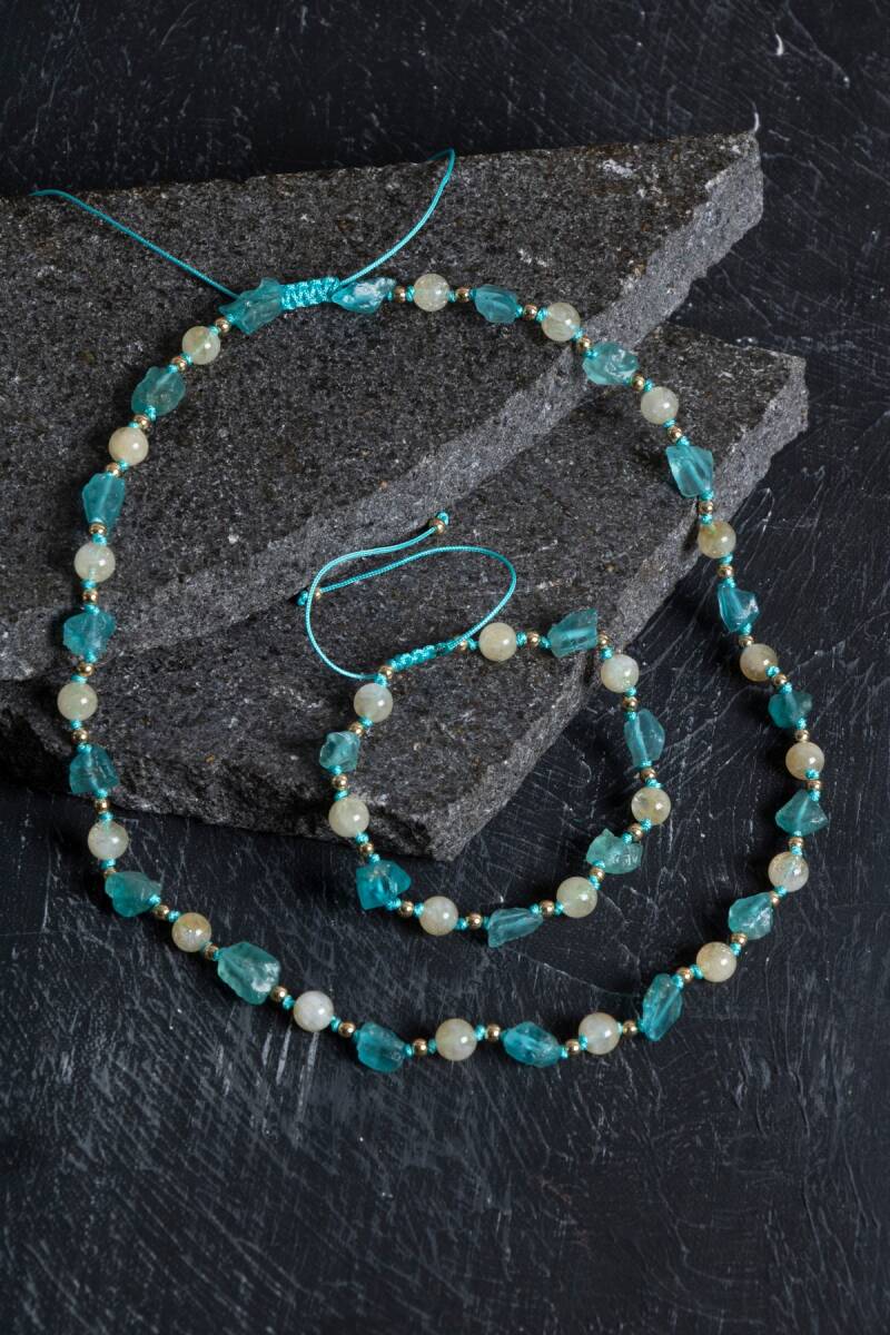 Sertifikalı Apatit, Sitrin Naturel Doğal Taş Makrome Set - 1