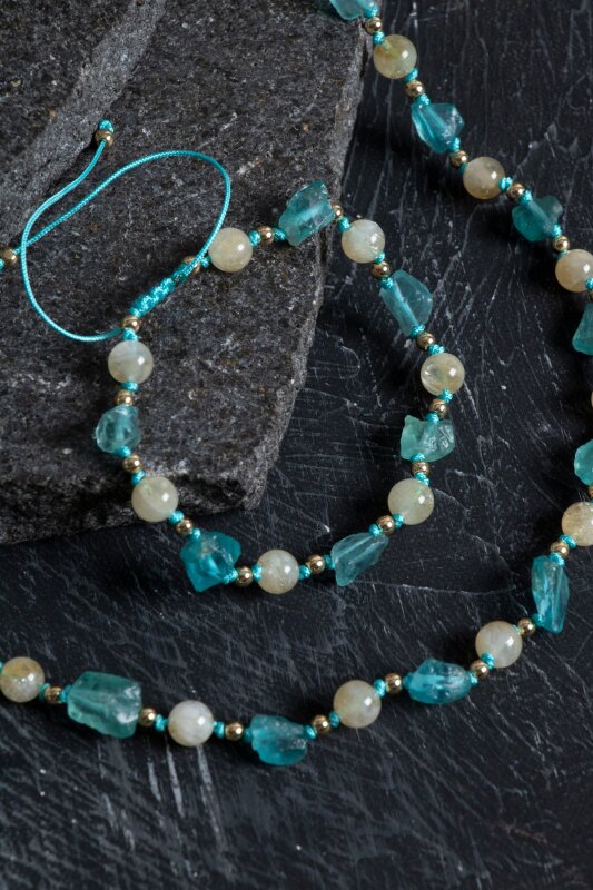 Sertifikalı Apatit, Sitrin Naturel Doğal Taş Makrome Set - 3