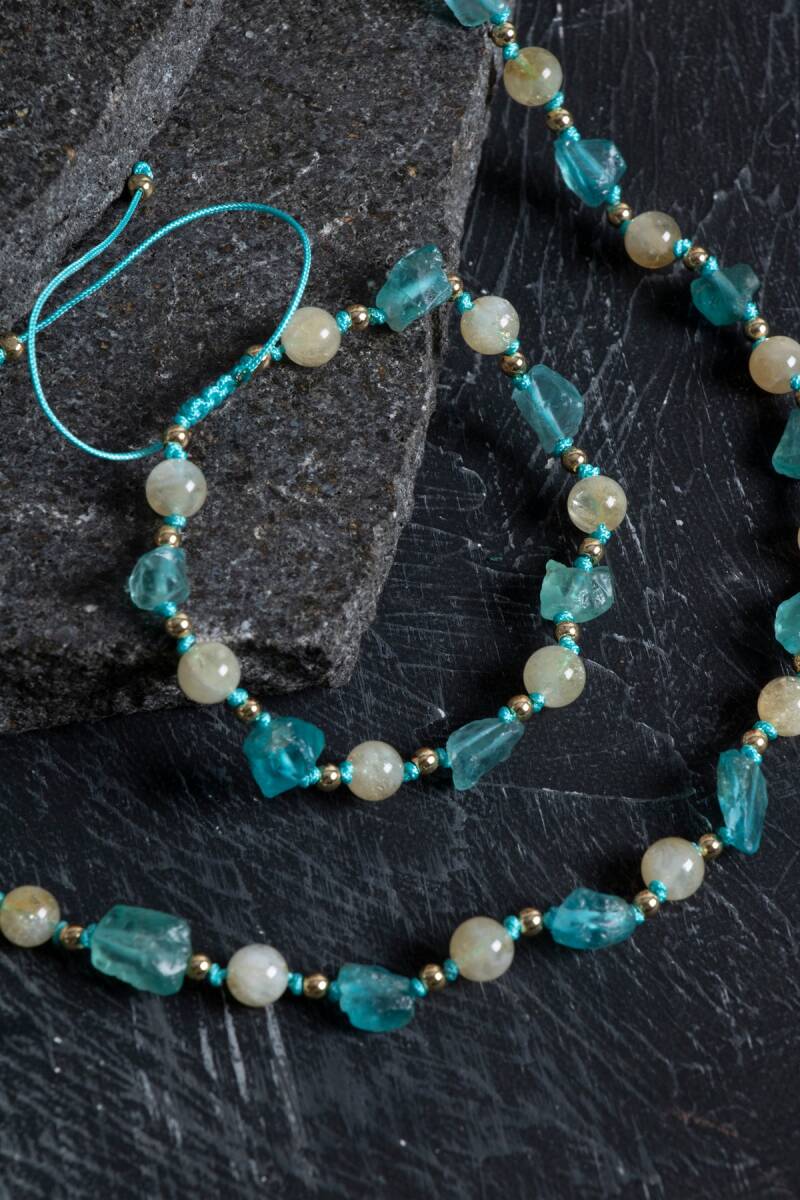 Sertifikalı Apatit, Sitrin Naturel Doğal Taş Makrome Set - 3