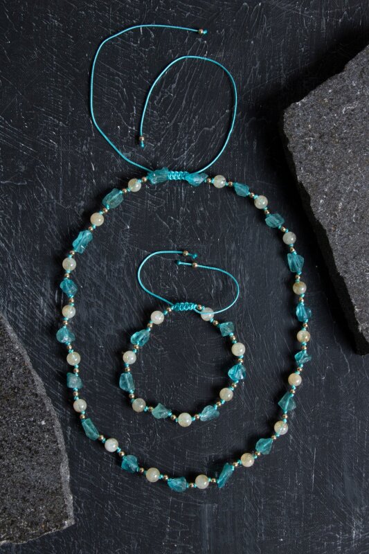 Sertifikalı Apatit, Sitrin Naturel Doğal Taş Makrome Set - 4