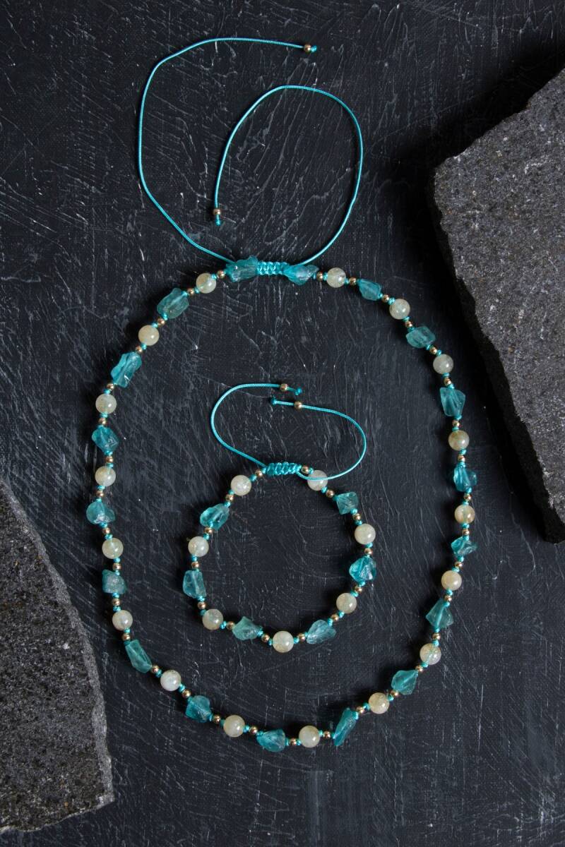 Sertifikalı Apatit, Sitrin Naturel Doğal Taş Makrome Set - 4