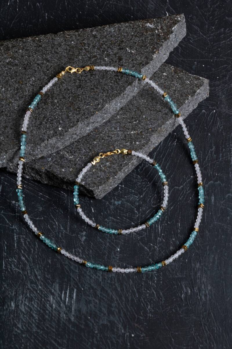 Sertifikalı Apatit ve Pembe Kuvars Doğaltaş Takım - 1