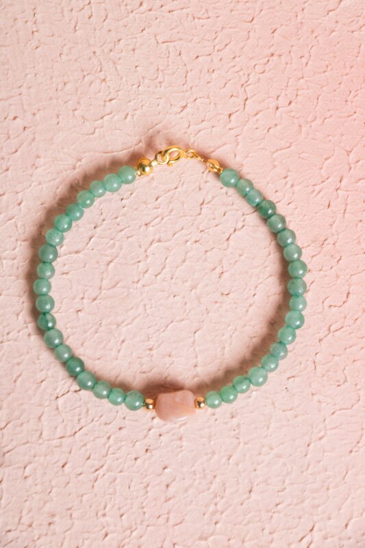 Sertifikalı Aventurin, Güneş Taşı Gümüş Aparatlı Doğal Taş Bileklik (SK:057) - Doğal Taş