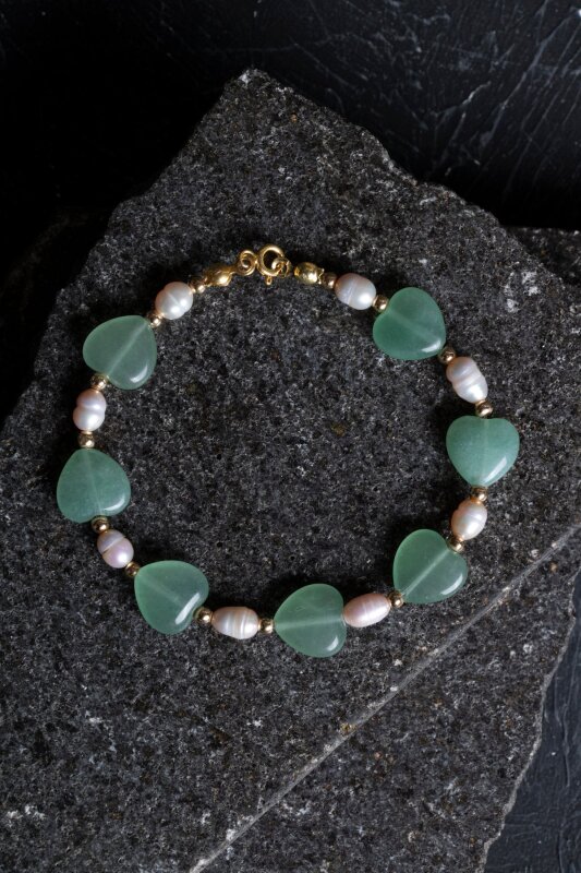 Sertifikalı Aventurin, İnci Gümüş Kapama Doğal Taş Bileklik (SK:181) - Doğal Taş