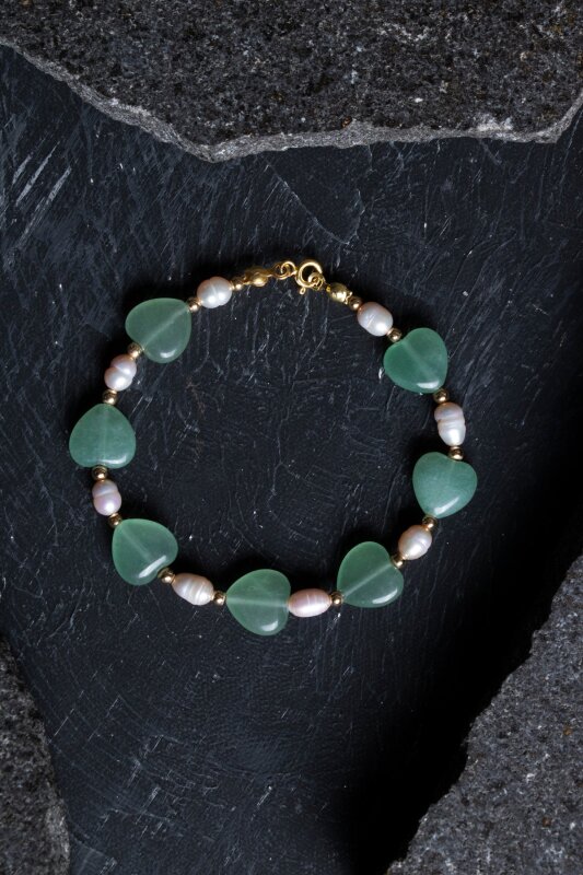 Sertifikalı Aventurin, İnci Gümüş Kapama Doğal Taş Bileklik (SK:181) - 3