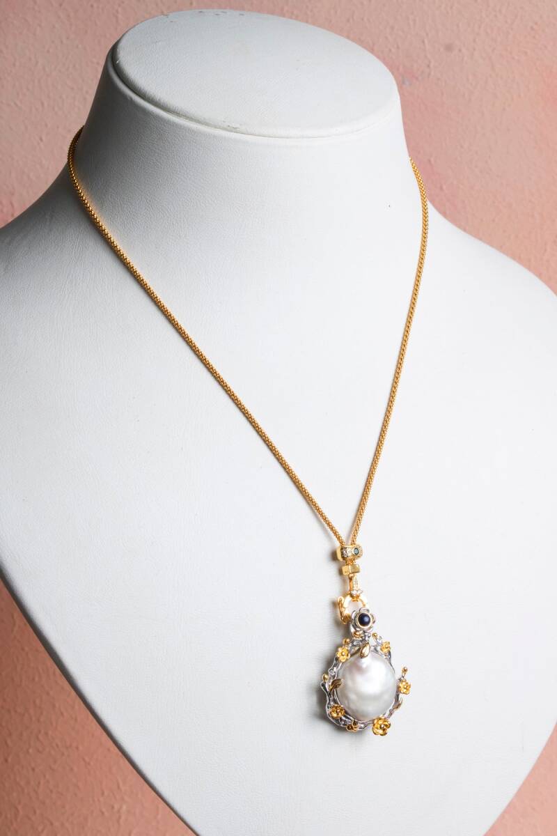 Sertifikalı Barok İnci Altın Kaplama Gümüş Özel Tasarım Doğal Taş Kolye - 1