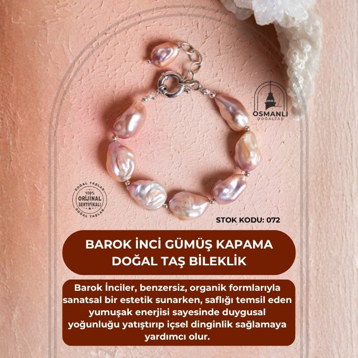 Sertifikalı Barok İnci Gümüş Kapama Doğal Taş Bileklik (SK:072) - 2