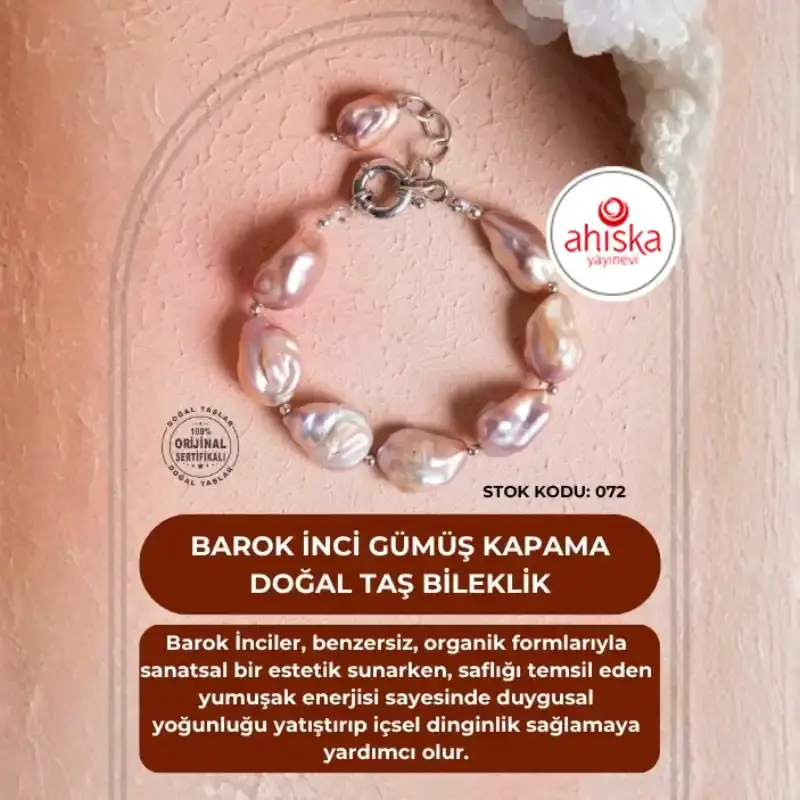 Sertifikalı Barok İnci Gümüş Kapama Doğal Taş Bileklik (SK:072) - 2