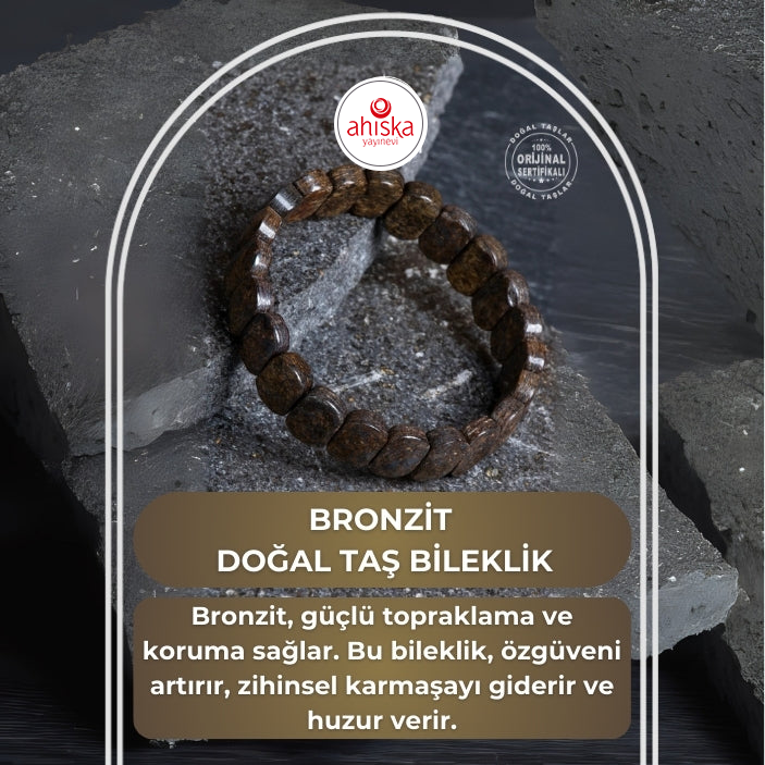 Sertifikalı Bronzit Geniş Kesim Doğal Taş Bileklik - 2