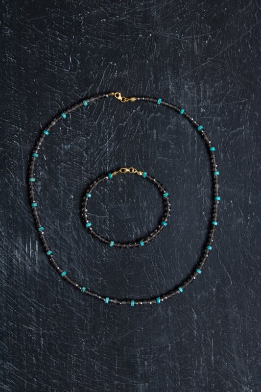 Sertifikalı Dumanlı Kuvars, Turkuaz Doğal Taş Set - 2