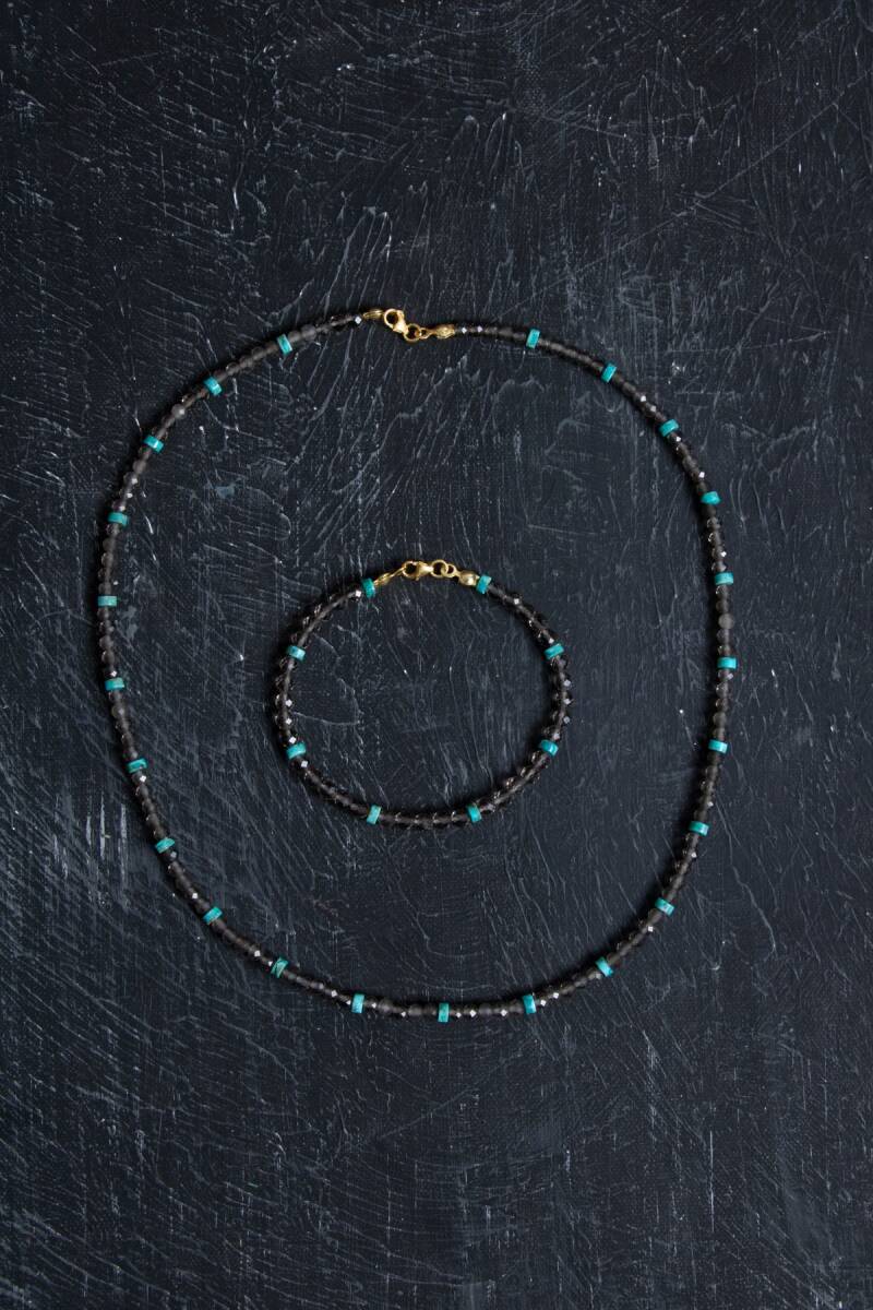 Sertifikalı Dumanlı Kuvars, Turkuaz Doğal Taş Set - 2