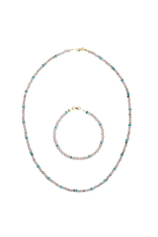 Sertifikalı Dumanlı Kuvars, Turkuaz Doğal Taş Set - 4