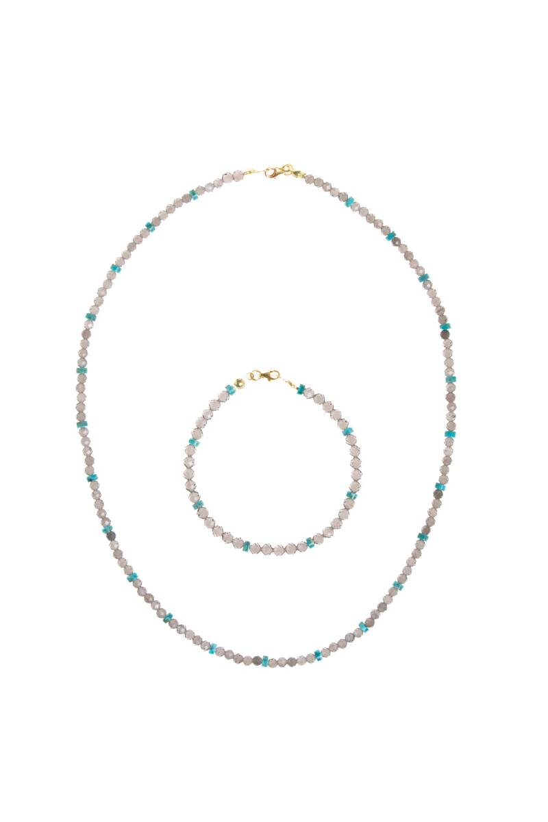 Sertifikalı Dumanlı Kuvars, Turkuaz Doğal Taş Set - 4