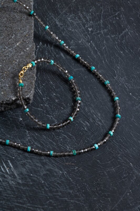 Sertifikalı Dumanlı Kuvars, Turkuaz Doğal Taş Set - 5