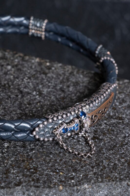 Sertifikalı El İşçiliği Gümüş Kılıç Detaylı Deri Bileklik (SK:197) - 3