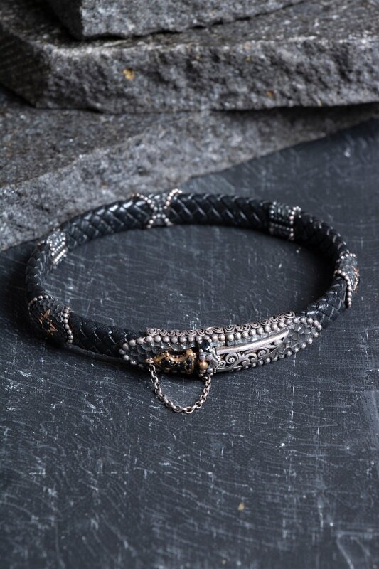 Sertifikalı El İşçiliği Gümüş Kılıç Detaylı Deri Bileklik (SK:198) - 4