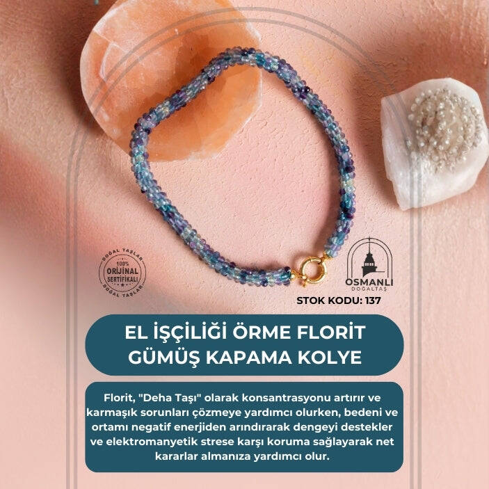 Sertifikalı El İşçiliği Örme Florit Gümüş Kapama Kolye (SK:137) - 2
