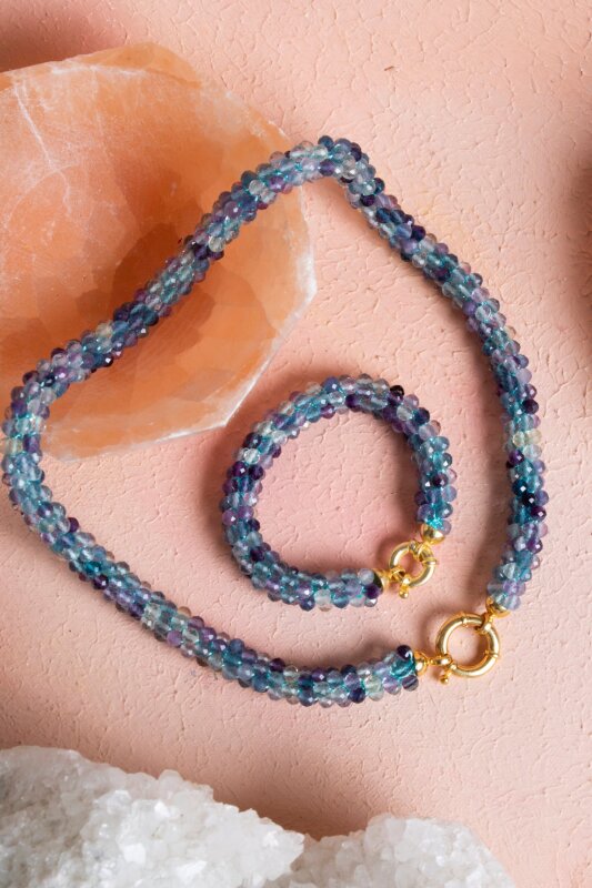 Sertifikalı El İşçiliği Örme Florit Gümüş Kapama Set (SK:136) - Doğal Taş