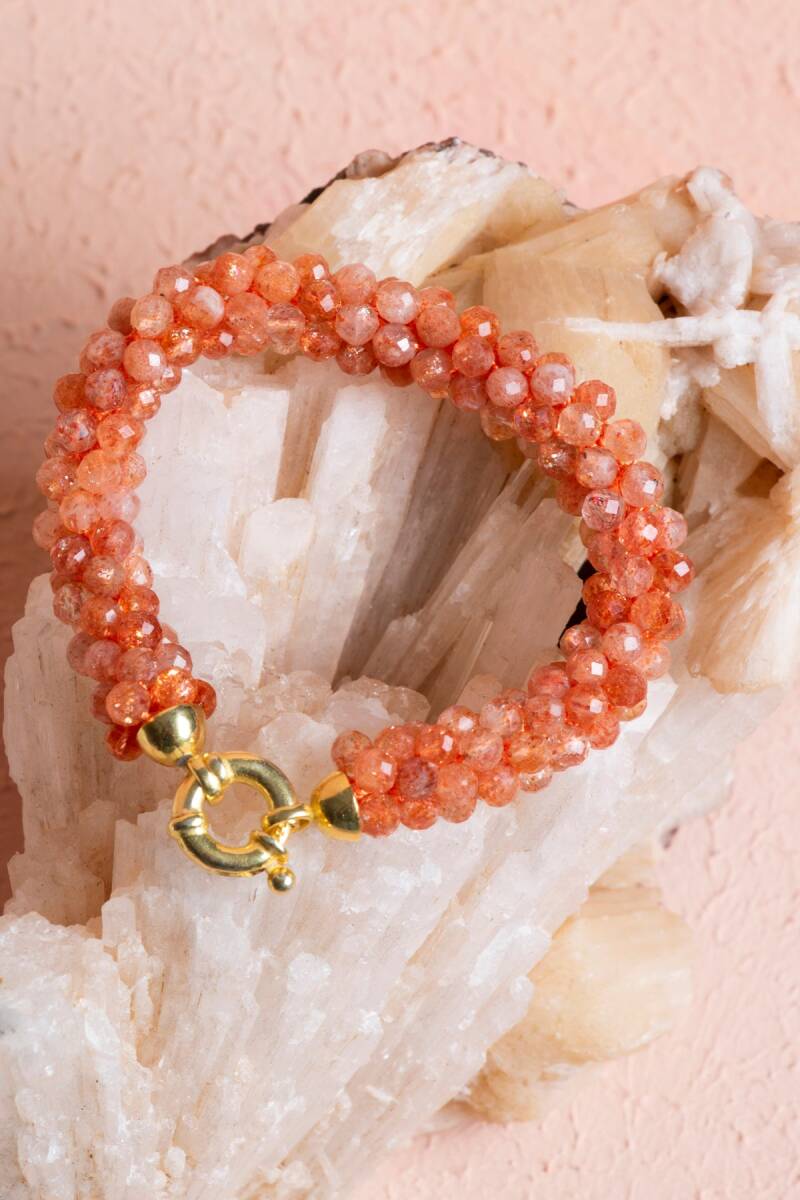 Sertifikalı El İşçiliği Örme Güneş Taşı Gümüş Kapama Bileklik (SK:102) - 3