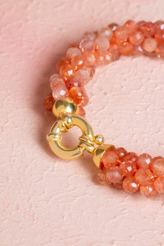 Sertifikalı El İşçiliği Örme Güneş Taşı Gümüş Kapama Bileklik (SK:102) - 5