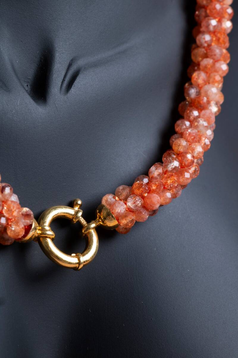 Sertifikalı El İşçiliği Örme Güneş Taşı Gümüş Kapama Kolye (SK:101) - 4