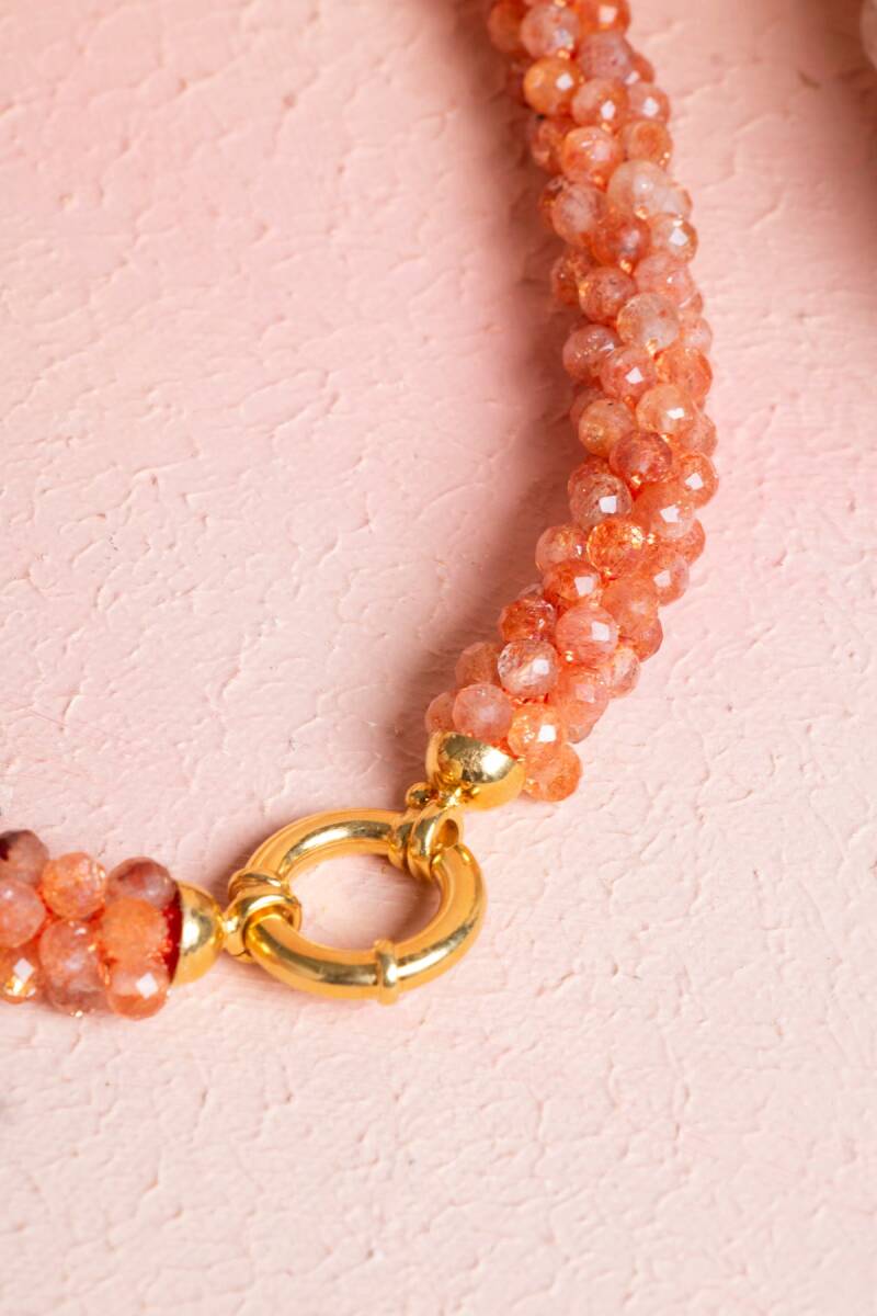 Sertifikalı El İşçiliği Örme Güneş Taşı Gümüş Kapama Kolye (SK:101) - 5