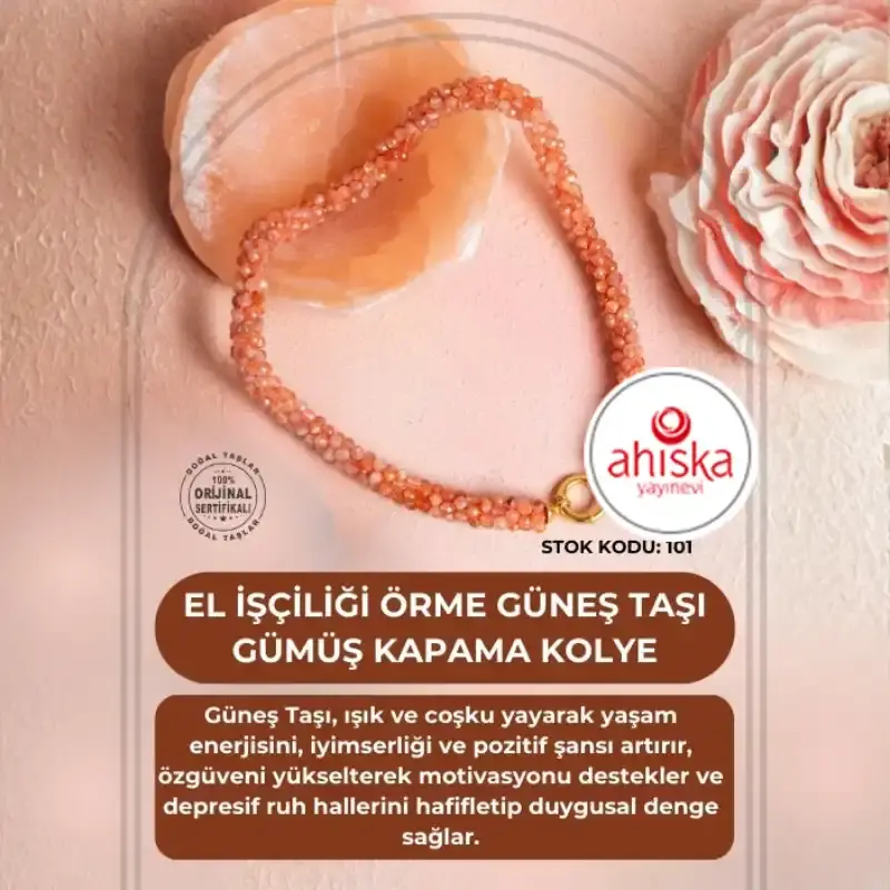 Sertifikalı El İşçiliği Örme Güneş Taşı Gümüş Kapama Kolye (SK:101) - 2