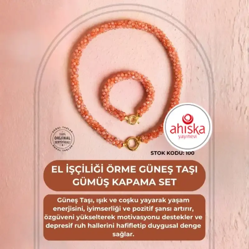 Sertifikalı El İşçiliği Örme Güneş Taşı Gümüş Kapama Set (SK:100) - 2