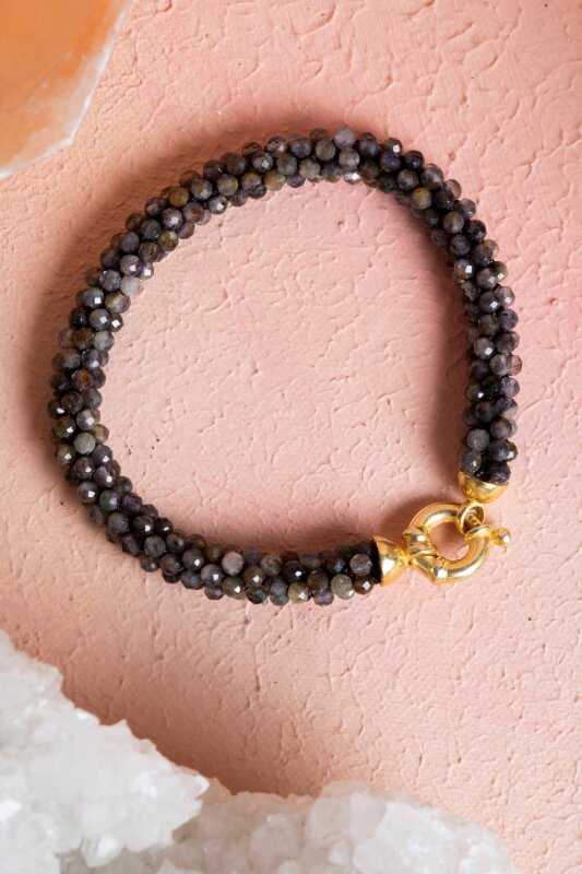 Sertifikalı El İşçiliği Örme Labradorit Gümüş Kapama Bileklik (SK:135) - Doğal Taş