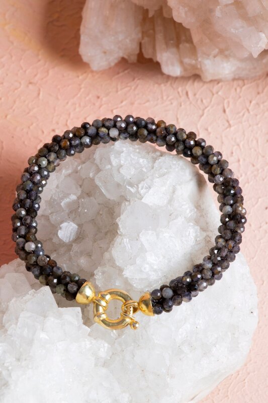 Sertifikalı El İşçiliği Örme Labradorit Gümüş Kapama Bileklik (SK:135) - 4