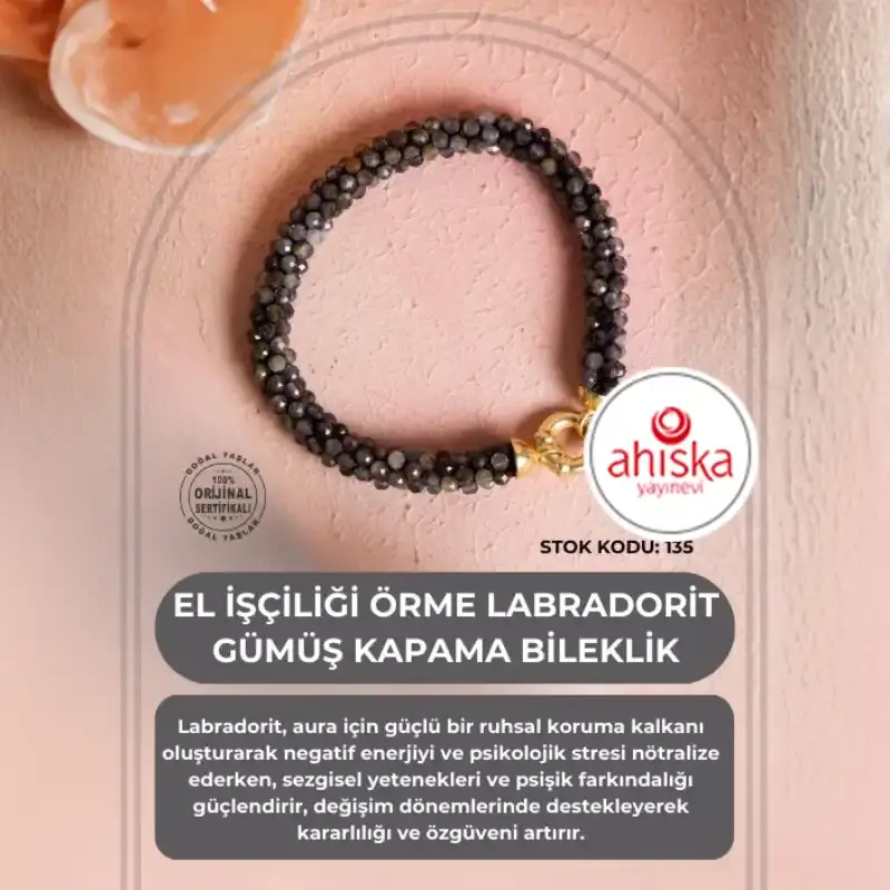 Sertifikalı El İşçiliği Örme Labradorit Gümüş Kapama Bileklik (SK:135) - 2